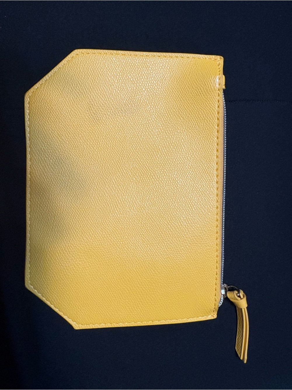 Saks Fifth Avenue Yellow Leather Zip Cosmetic Case with Tassel